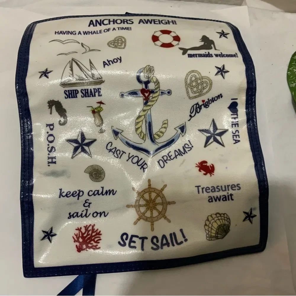 Brighton Jewelry Roll Anchors Aweigh Seaside Chic Velvet White Blue Trav…